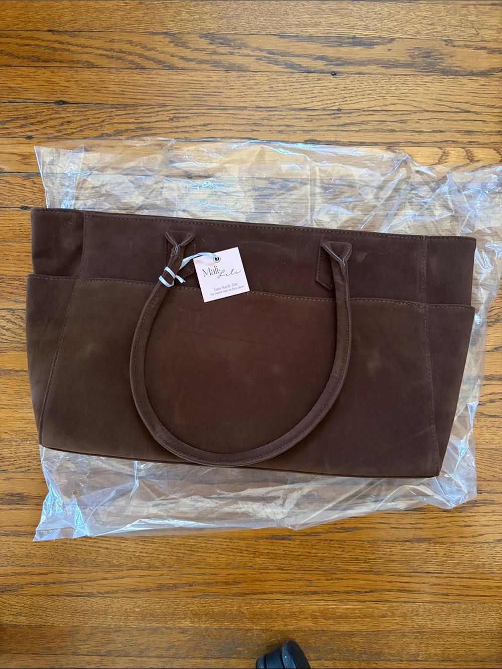 Mali + Lili Faux Suede Brown Tote Bag - Picture 2 of 7